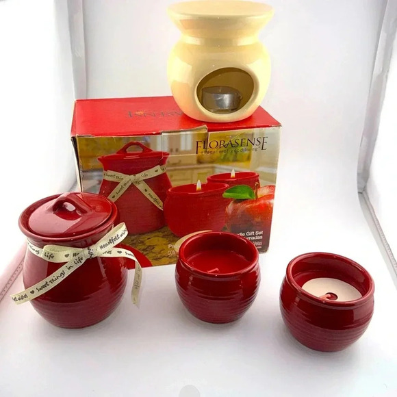 Bundle Florasense Juicy Apple New Candle Set in Red & New Fragrance Warmer - Picture 1 of 5